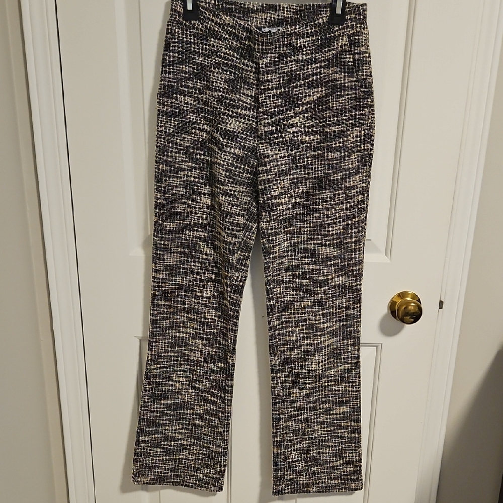 💗Isaac Mizrahi Women's Black and Taupe Patterned Straight Leg Pants